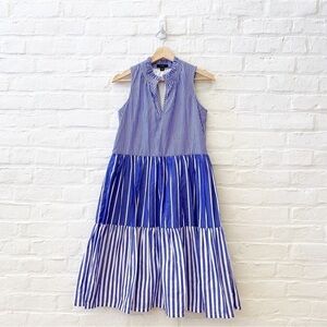 J. Crew || Sleeveless Tiered Popover Dress in Mixed Stripe‎ Blue XXS
